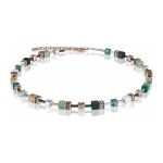 Coeur de Lion Geo Cube Green-Beige & Rose Necklace