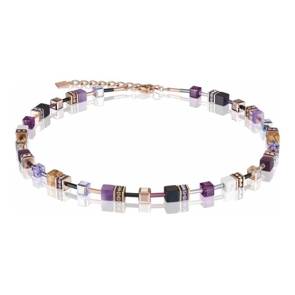 Coeur De Lion Geo Cube Lilac-Beige & Rose Necklace