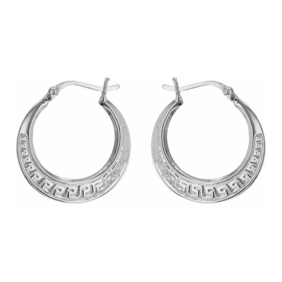 Sterling Silver Grecian-Pattern Creole Earrings