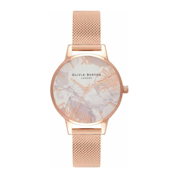 Olivia Burton Abstract Florals Rose Gold Mesh Watch