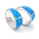 Sterling Silver Wide Lab Opal Loop Earring