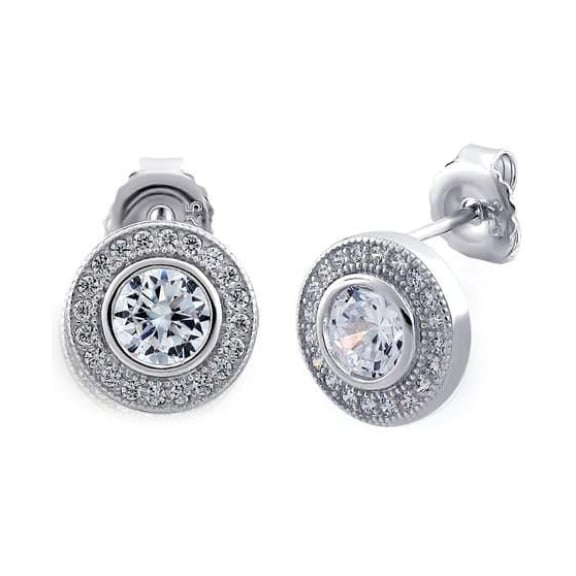 Sterling Silver Circle Stud Cz Earrings