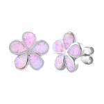 Sterling Silver Flower Pink Lab Opal Stud Earrings