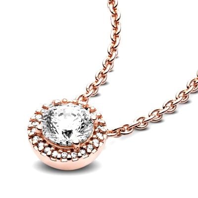 386240CZ 45 Pandora Rose Sparkle Halo Necklace close Up