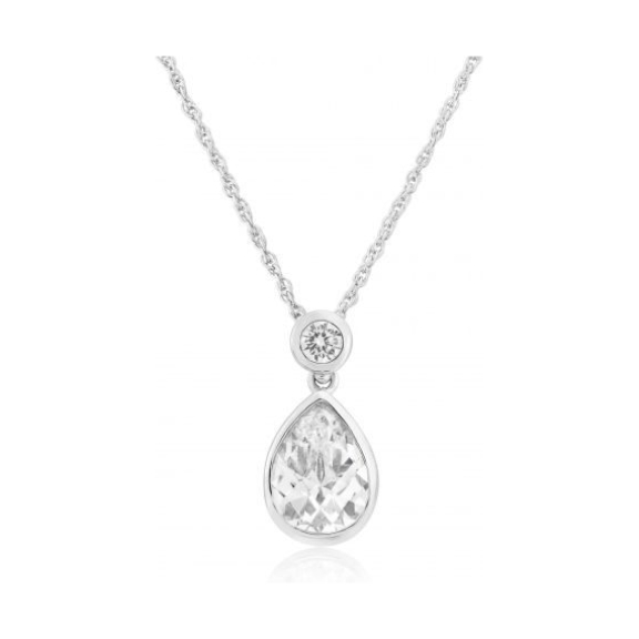 White Gold Cubic Zirconia Teardrop Pendant Necklace