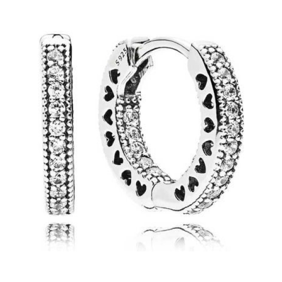 PANDORA Pave Heart Hoop Earrings