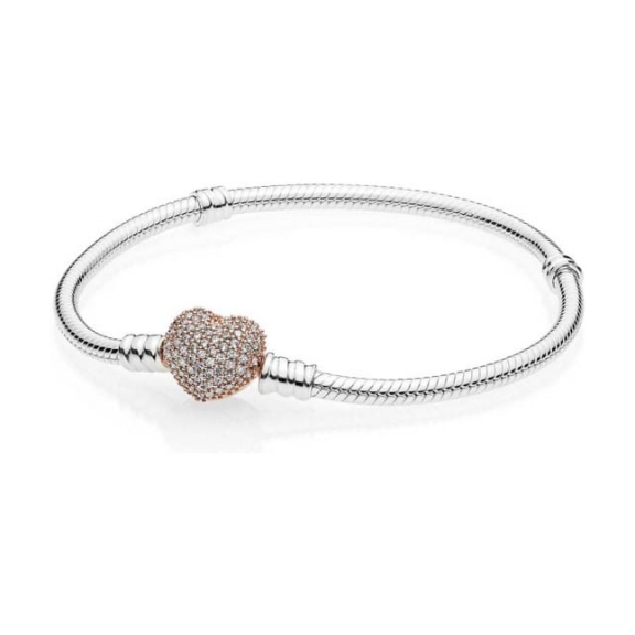 PANDORA Moments Pave Heart Clasp Snake Chain Bracelet