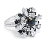 18ct White Gold Diamond & Sapphire Cluster Ring