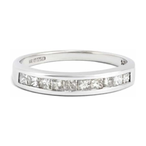 9ct White Gold Channel Set Princess Cut Diamond Half Eternity Ring