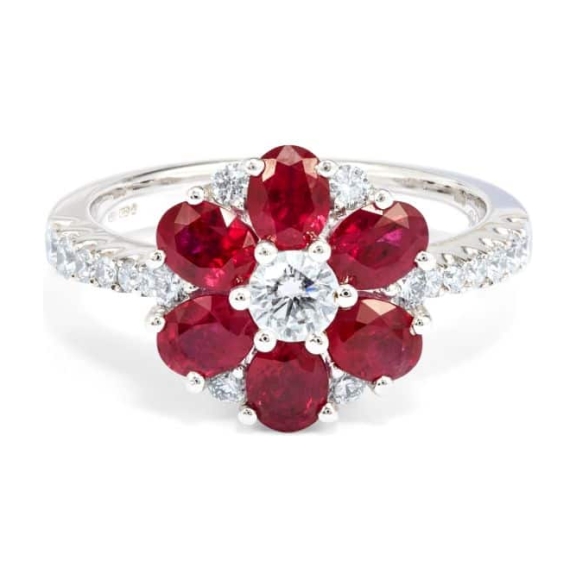 Gold Diamond & Ruby Flower Ring