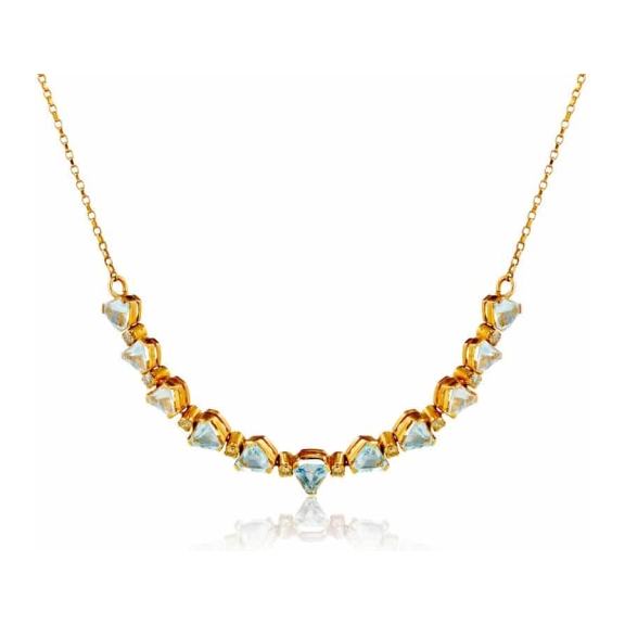 Trilliant Cut Blue Topaz with Round Cut Diamond Necklace