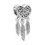 PANDORA Openwork Heart & Three Feathers Dreamcatcher Charm