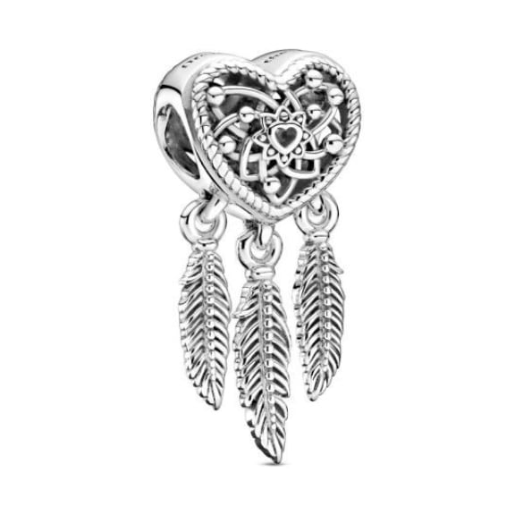 PANDORA Openwork Heart & Three Feathers Dreamcatcher Charm