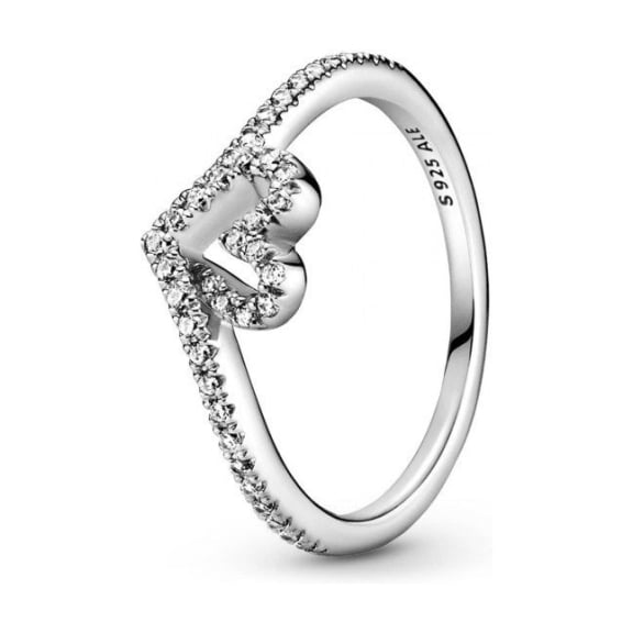 PANDORA Sparkling Wishbone Heart Ring