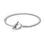 PANDORA Moments Engravable Heart T Bar Snake Chain Bracelet