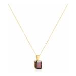 Yellow Gold Emerald Cut Garnet Pendant With Chain