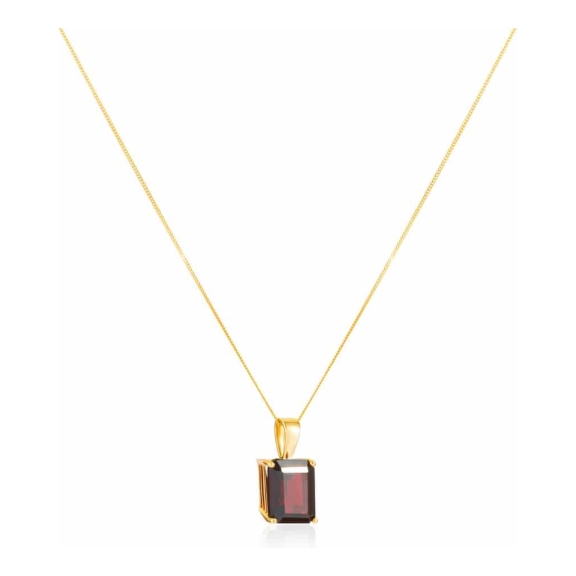 Yellow Gold Emerald Cut Garnet Pendant With Chain