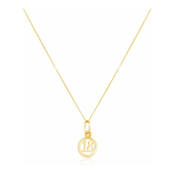 Yellow Gold '18' Circle Pendant With Chain