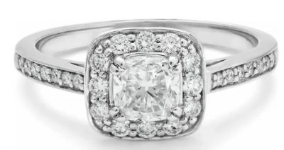 18ct White Gold 1ct Cushion Cut Halo Diamond Ring