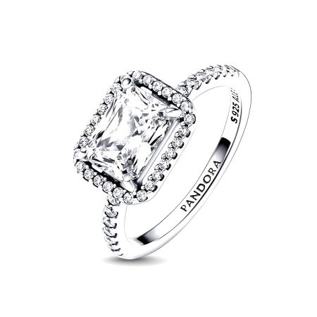 192391C01 3 Pandora rectangular sparkling halo ring silver