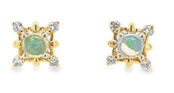 9ct yellow white gold star opal diamond stud earrings