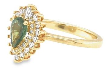 10ct yellow gold green sapphire diamond cluster ring