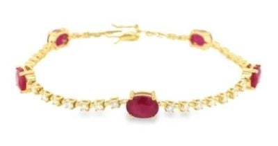 9ct yellow gold oval ruby diamond line bracelet