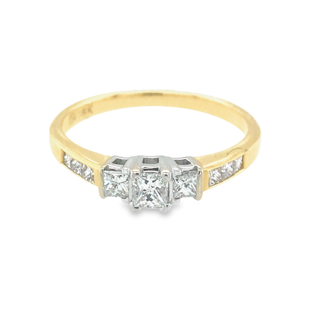 18ct Yellow & White Gold Three Stone Cluster Diamond Ring | David ...