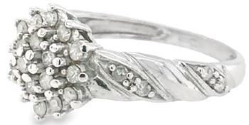 Diamond floral cluster ring 9ct white gold