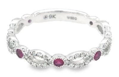 9ct White Gold Ruby and Diamond Twist Ring