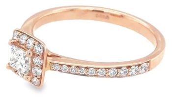 9ct rose gold princess round cut diamond cluster ring