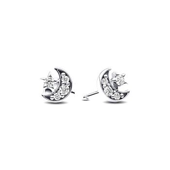 292990C01 Pandora moon star sterling silver stud earrings