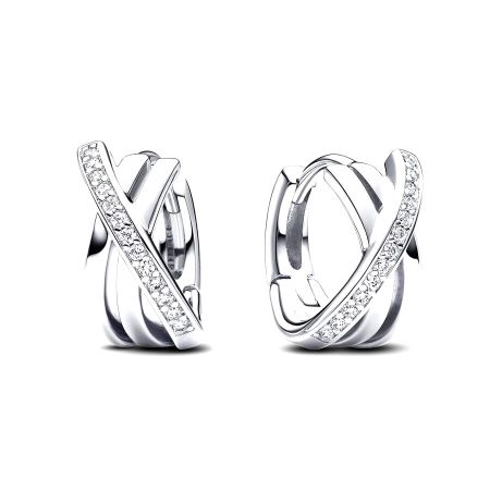 293150C01 Pandora crossover pave hoop earrings silver