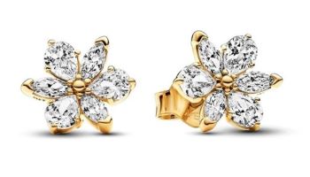 262633C01 Pandora Herbarium cluster stud earring cubic zirconia 14ct yellow gold plated