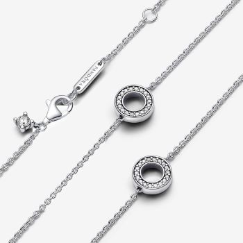 393162C01 Pandora Pave Circles Chain Necklace sterling silver close up