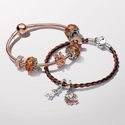 593361C01 Pandora Disney the lion king braided Leather bracelet layered with charms